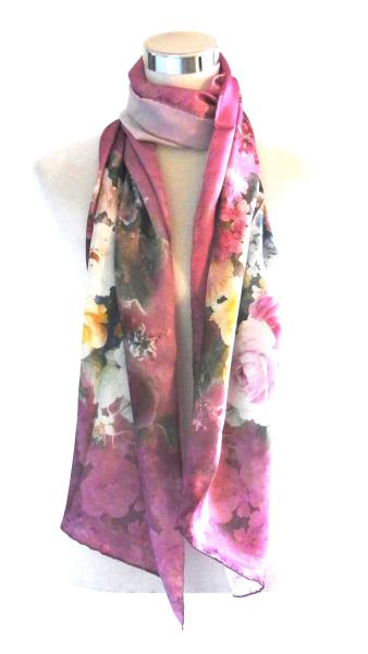 Scarf 100% Silk Satin Rose Violet Lila